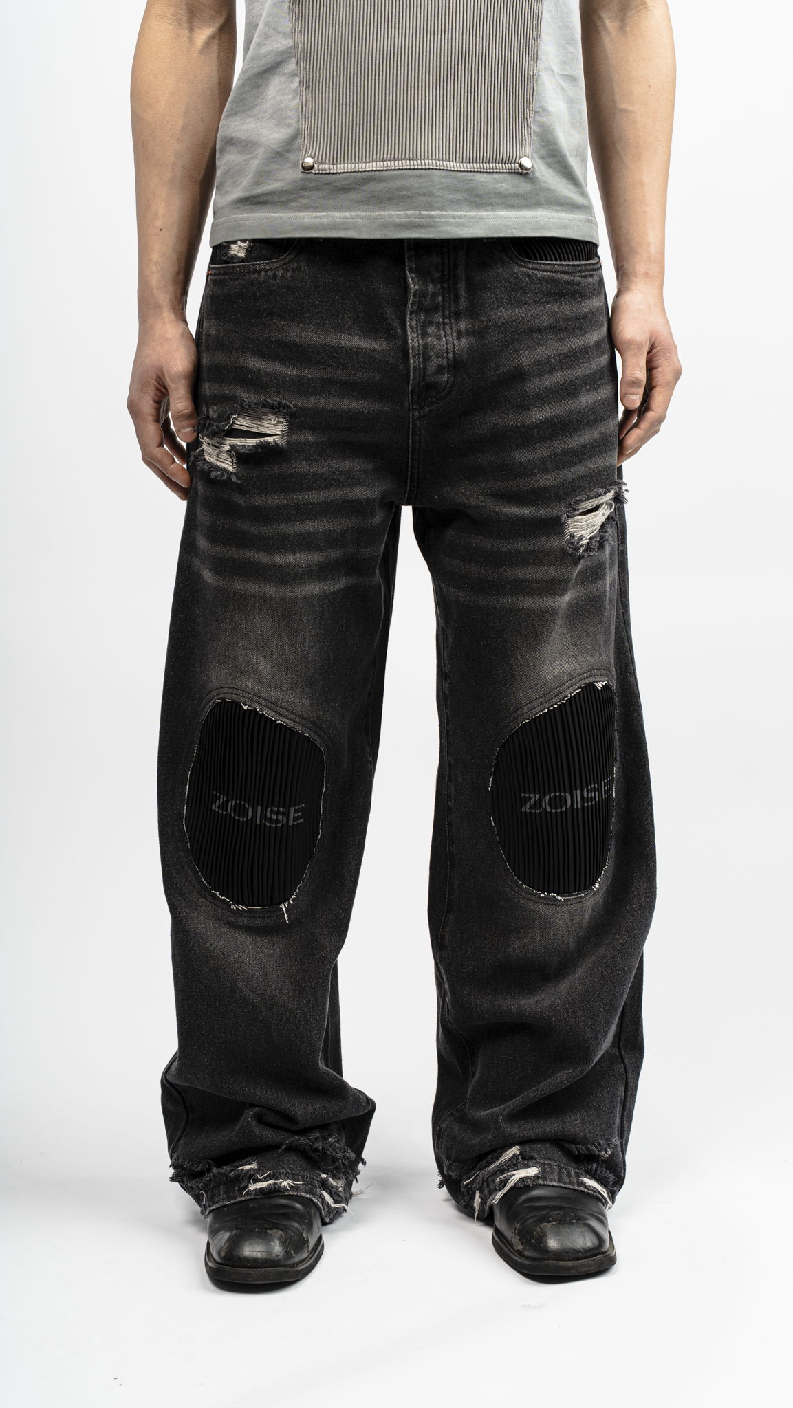Denim Pleated Jeans